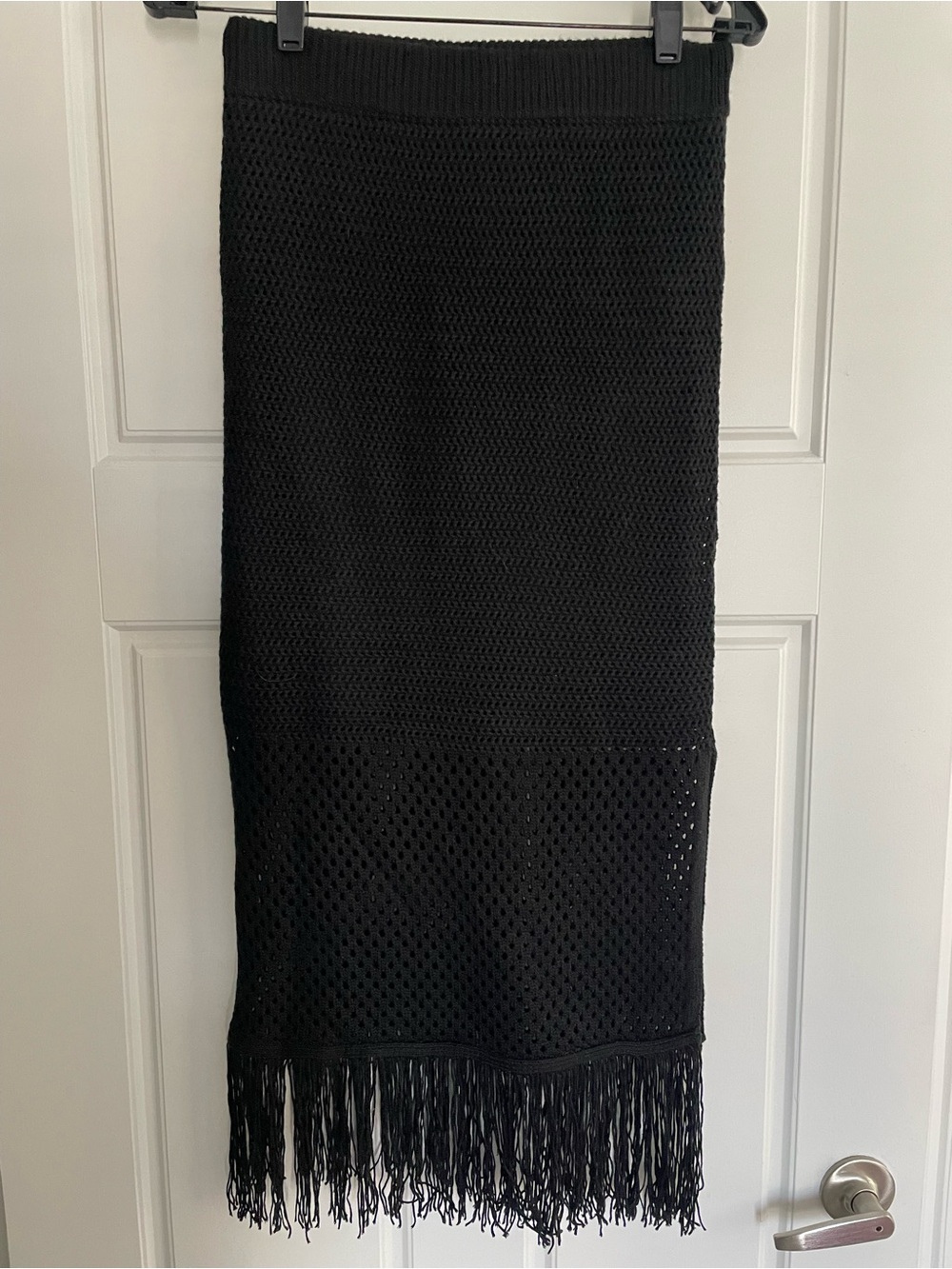 House of Harlow 1960 Black Knit Fringe Maxi Skirt